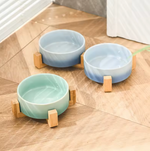 Ceramic Pet Bowl Dish with Wood Stand